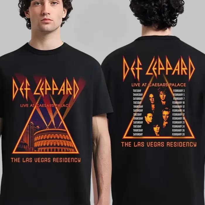 Def Leppard Las Vegas Residency 2026 T-shirt graphique Léopard et Poker
