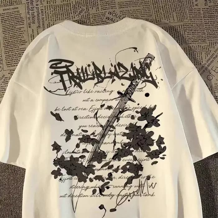 T-shirt à manches courtes imprimé American High Street Creative Design Sense pour hommes