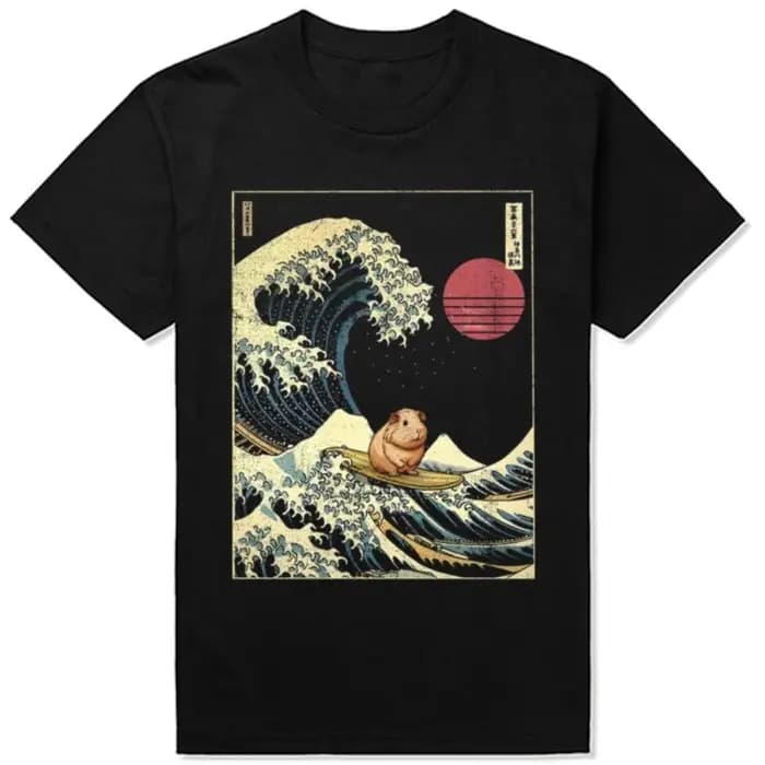 Japonais drôle cochon d'inde Kanagawa surf vague t-shirts coton Humor Streetwear t-shirt à manches courtes unisexe vêtements amples