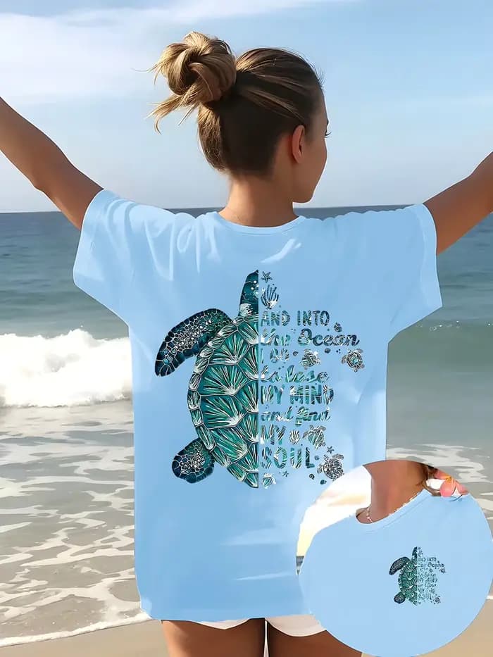 T-shirt graphique tortue de mer pour femme