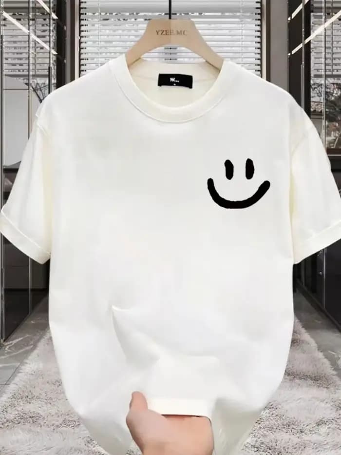 T-shirt imprimé pour homme - 100% coton - T-shirt ample à col rond tendance pour l'été