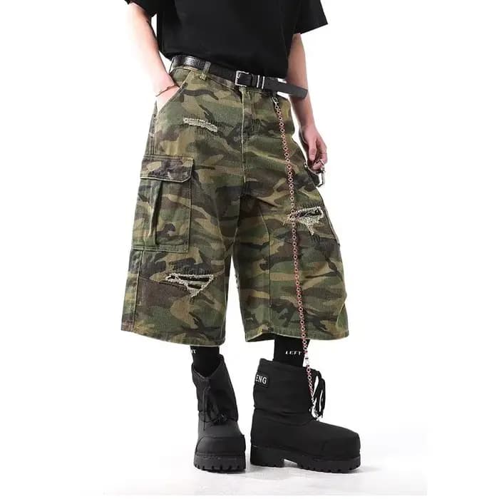 Shorts cargo en jean camouflage style streetwear américain 2026