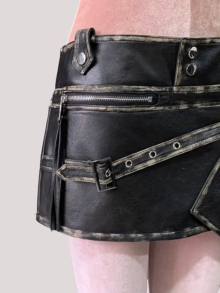 Mauroicardi été Cool en détresse noir Faux cuir Mini jupe asymétrique femme taille haute courte luxe concepteur Emo vêtements