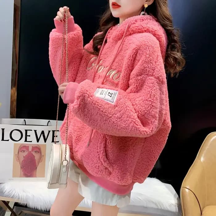 Sweat à capuche épais doublé polaire en velours d'agneau pour femme