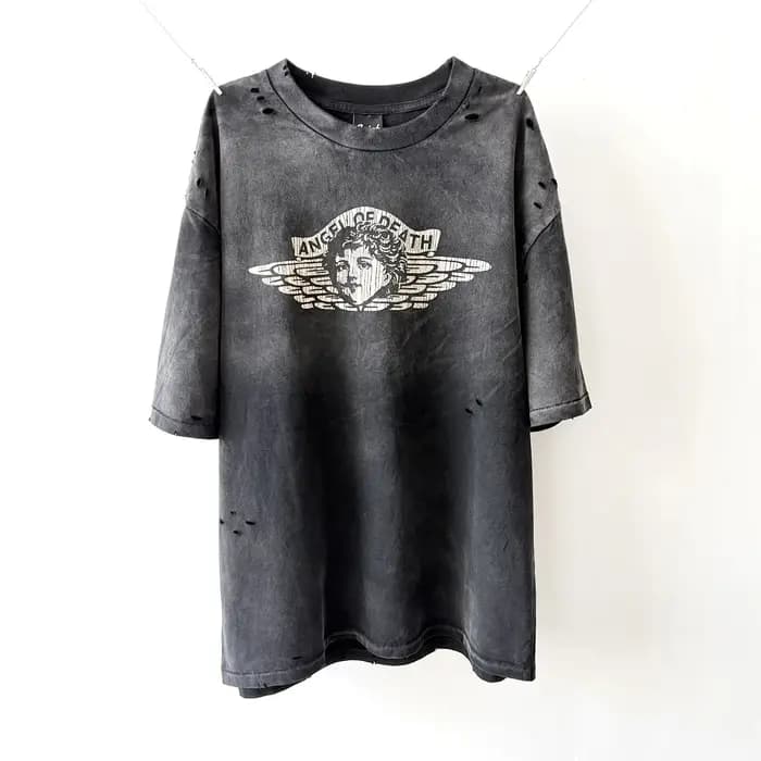 T-shirts imprimés Saint x Death Angel 2026ss pour femmes et hommes, T-shirts vintage déchirés et dél