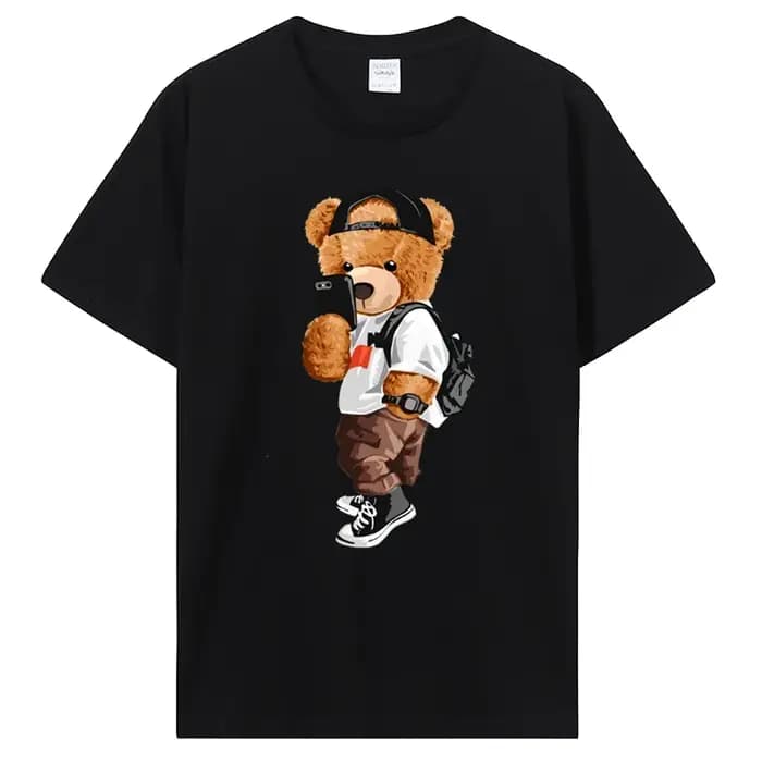 T-shirt ours en peluche en pur coton pour hommes et femmes