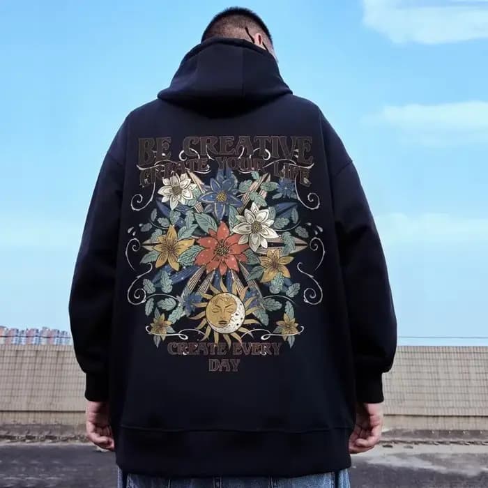 M-8XL sweat à capuche surdimensionné hommes américain soleil lune fleur imprimé