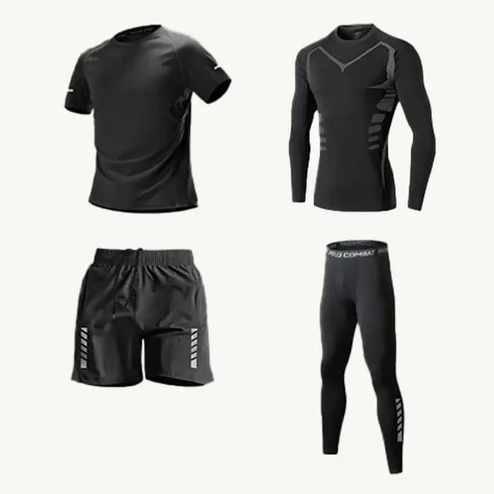 Ensemble de survêtement 4 pièces pour homme – Tenue de sport respirante pour l'entraînement et l'exercice estival confortable