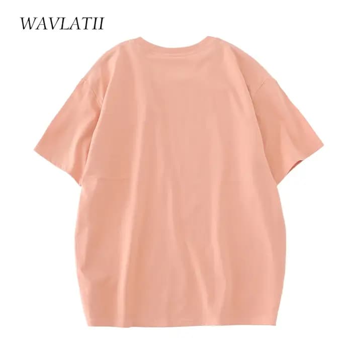 WAVLATII 2022 nouvelles femmes 100% coton t-shirts femme vert mode surdimensionné Streetwear à manches courtes