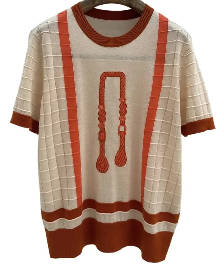T-shirt tricoté à col rond pour femme