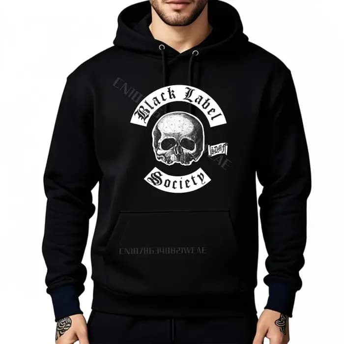 Sweat-shirt drôle graphique basique à capuche noir étiquette société crâne conception coton sweat