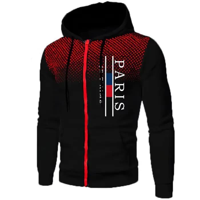Paris impression hommes vestes décontracté fermeture éclair manteau à capuche Sports de plein air Jogging