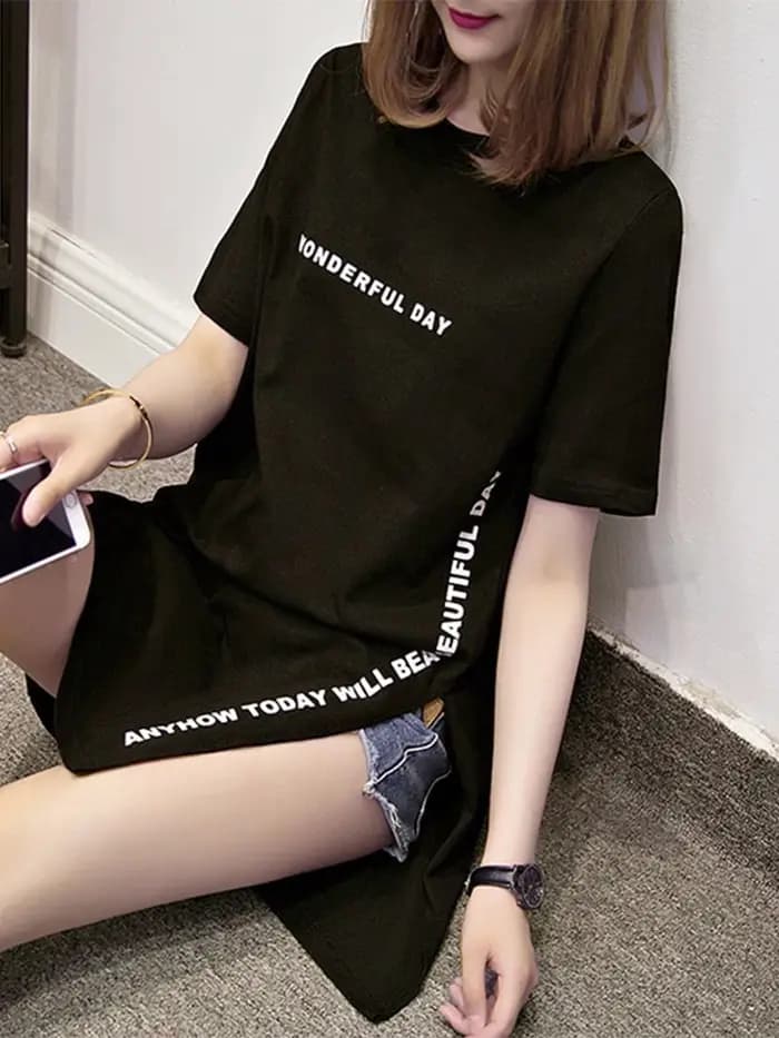 T-shirt manches courtes femme, ample, ample, en coton, imprimé jour de merveilles, été