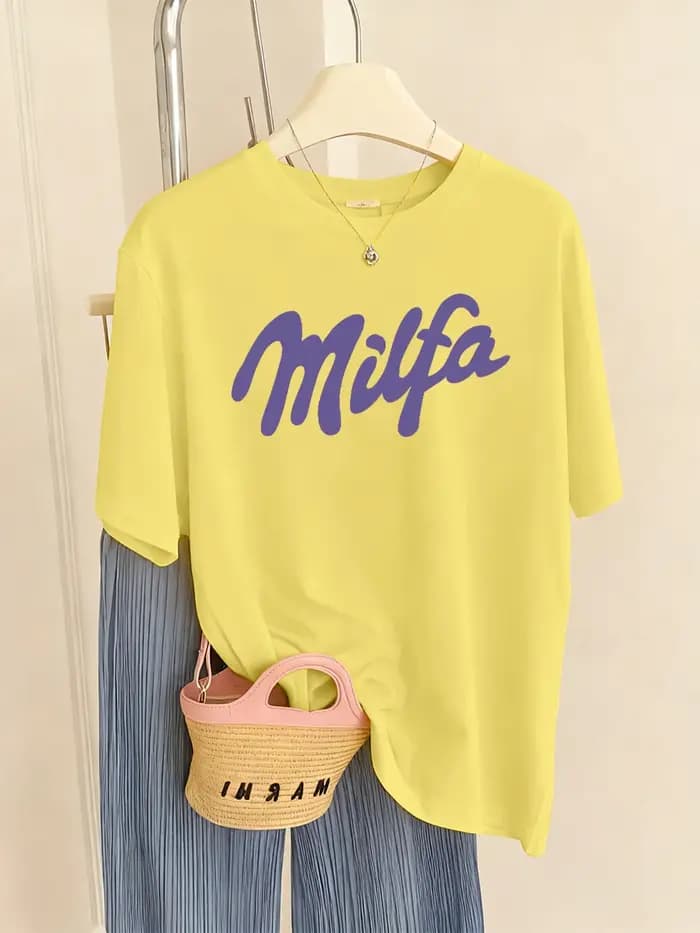 T-shirts à imprimé lettres Milfa pour femmes, hauts décontractés confortables à manches courtes, t-s