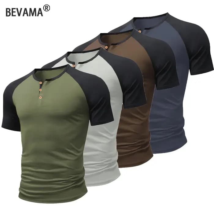 Mode homme Henley T-Shirt été ample col rond manches courtes décontracté rue hauts hommes quotidien confortable T-Shirts