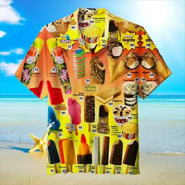 Chemise hawaïenne graphique crème glacée pour hommes