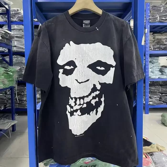 T-shirt noir imprimé crâne Saint Tear pour hommes et femmes, t-shirt de haute qualité