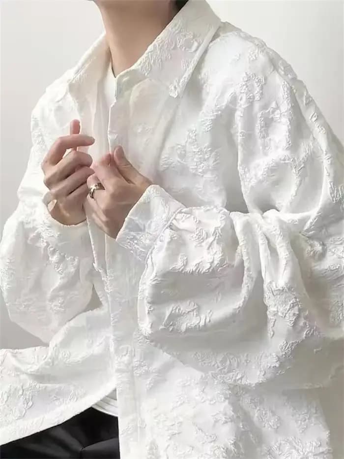 Chemise Jacquard froissée blanche 3XL pour hommes