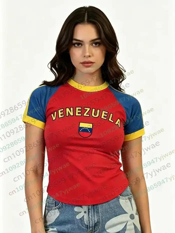 T-shirt de football du Venezuela Y2K Streetwear Décontracté Fête Vacances Col Rond Haut de Gamme