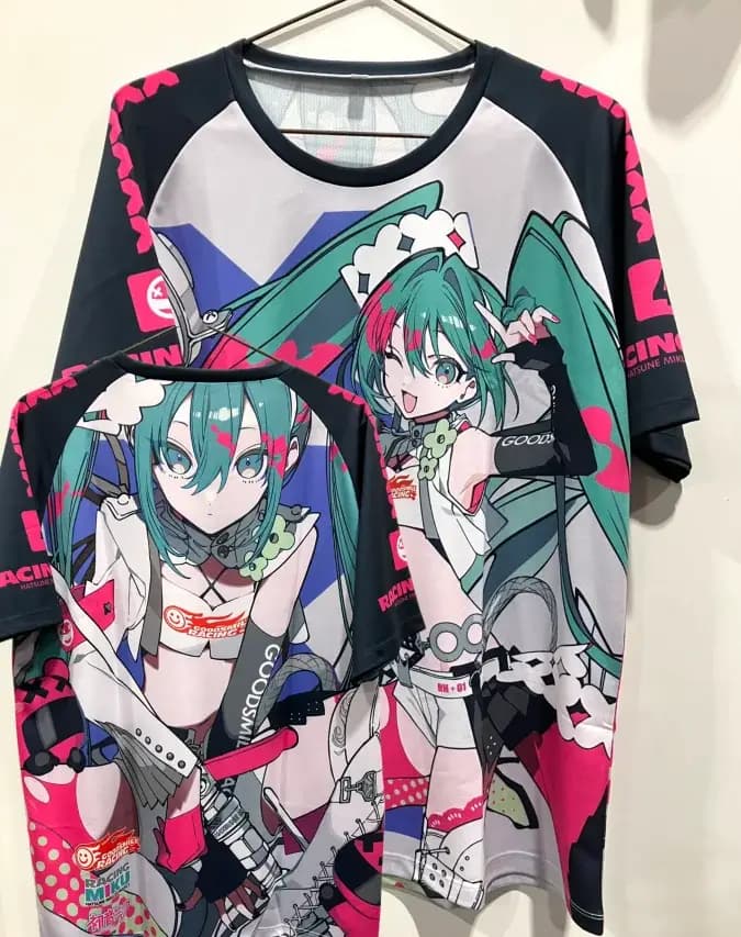T-shirt Racing Miku Hatsune Miku style Y2K Good Smile Racing, imprimé intégral, manches courtes, col