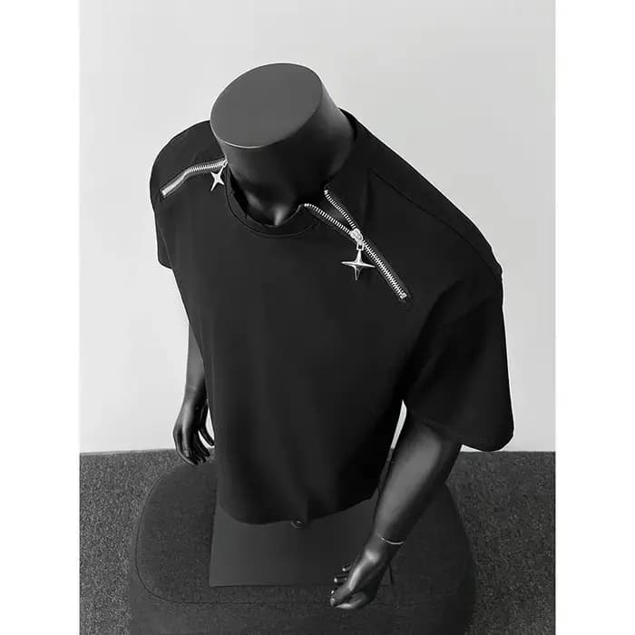 Respirant hommes col rond T-Shirt homme Zip détail Design tendance nouveau Streetwear urbain décontracté été