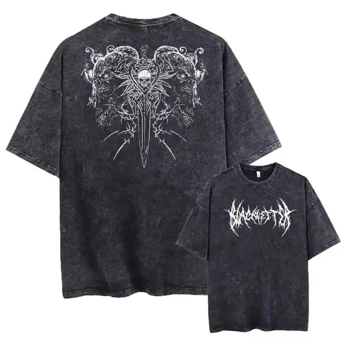 T-shirt vintage pour homme Y2k avec motif crâne et épée