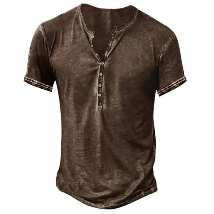 T-shirt Rétro Col V en Coton pour Homme – Manches Courtes