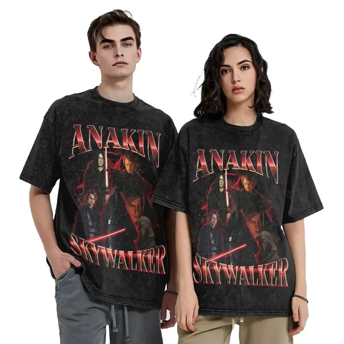 T-shirt délavé Anakin Skywalker Sith rétro Collage Hip Hop Vintage T-Shirts Harajuku Streetwear graphique hauts