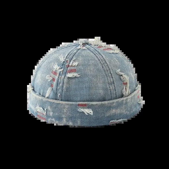 Casquette Docker en Denim Effiloché avec Imprimé Graffiti, Bonnet sans Visière, Réglable, Mélange Co