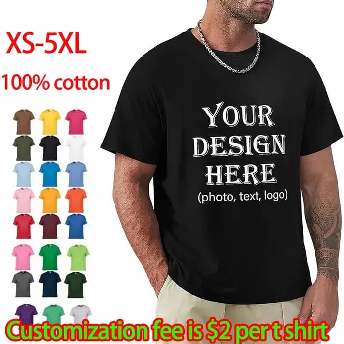 100% coton à manches courtes couleur unie col rond loisirs doux t-shirts hauts t-shirt personnalisé imprimer votre
