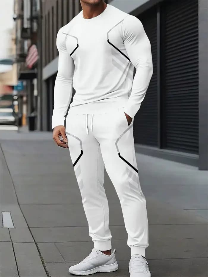 Le nouveau ensemble de sweat-shirt à col rond pour hommes pour le printemps et l'automne 2025 présente une mode de rue et un confort avec une impression de motifs 3D