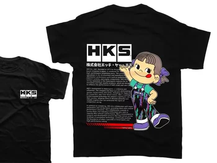 T-shirt graphique pour homme 2026 JDM HKS avec motif de fille Peko, impression devant et derrière, v