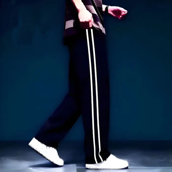 Pantalon de sport décontracté à jambe droite en tissu nylon rayé double face 2026 – Confortable et long