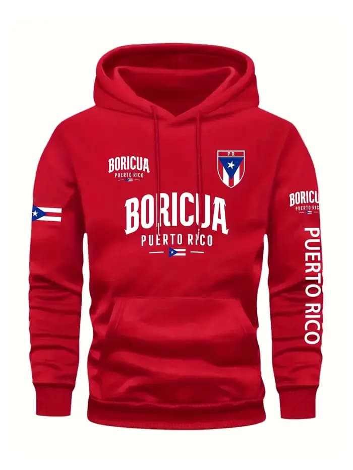 Sweat à capuche rouge pour homme « Boricua Puerto Rico » - Pull décontracté à manches longues avec cordon de serrage