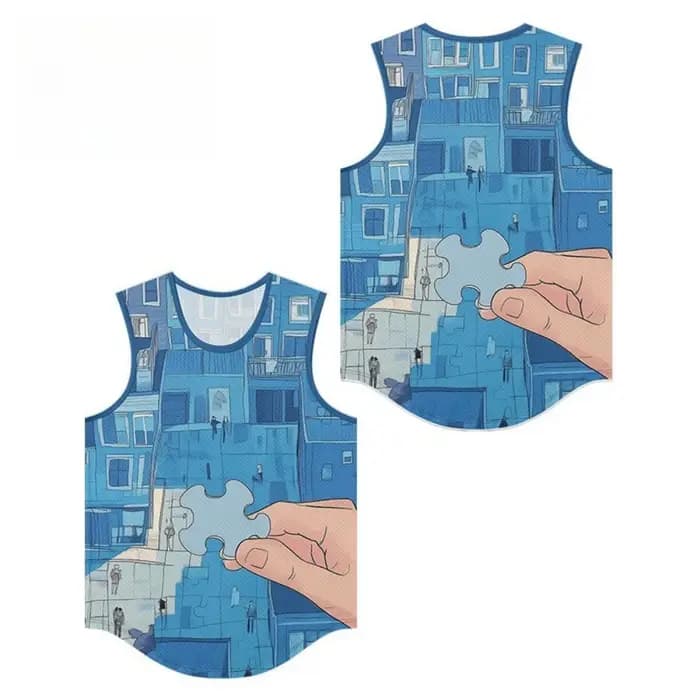 Hommes gilets tranquille bleu paysage urbain débardeur respirant été maillots de bain ample à la mod