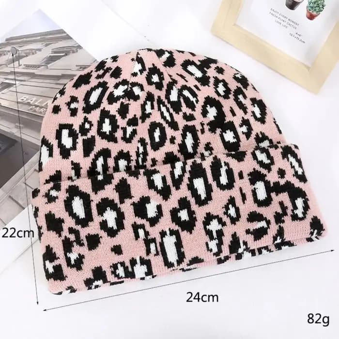 Bonnet tricoté doux imprimé léopard style Y2K