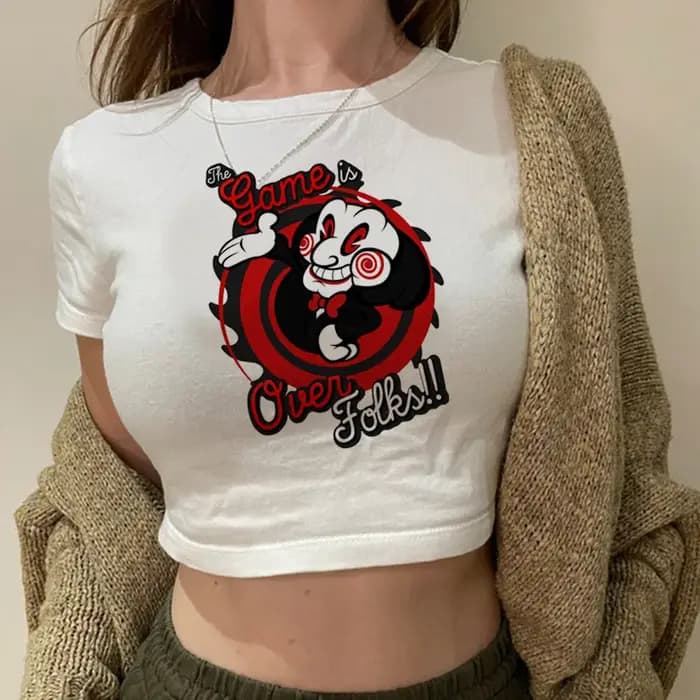 Film scie tête d'horreur torture streetwear yk2 hippie crop top fille années 90 gothique vintage