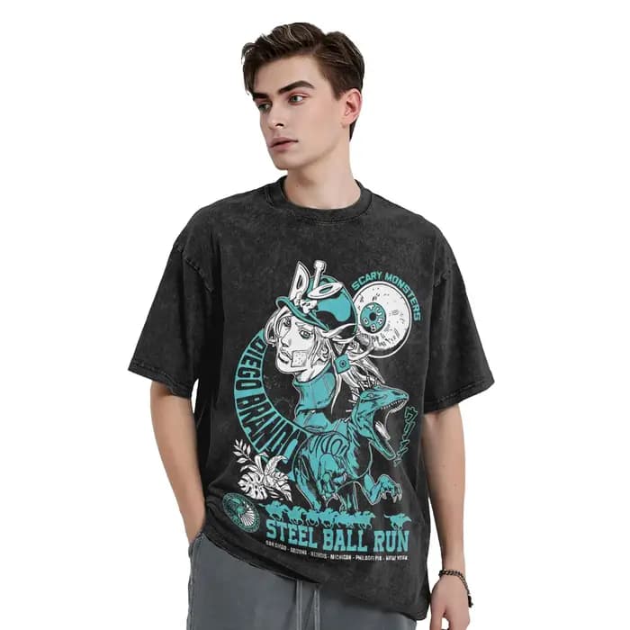 JoJo's Bizarre Adventure Diego Brando T-Shirts Hip Hop lavé surdimensionné