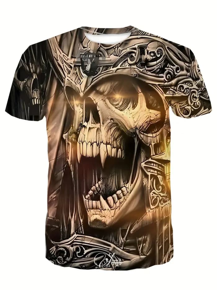 T-shirt imprimé tête de mort pour homme, décontracté, style de rue, col rond, pour l'été