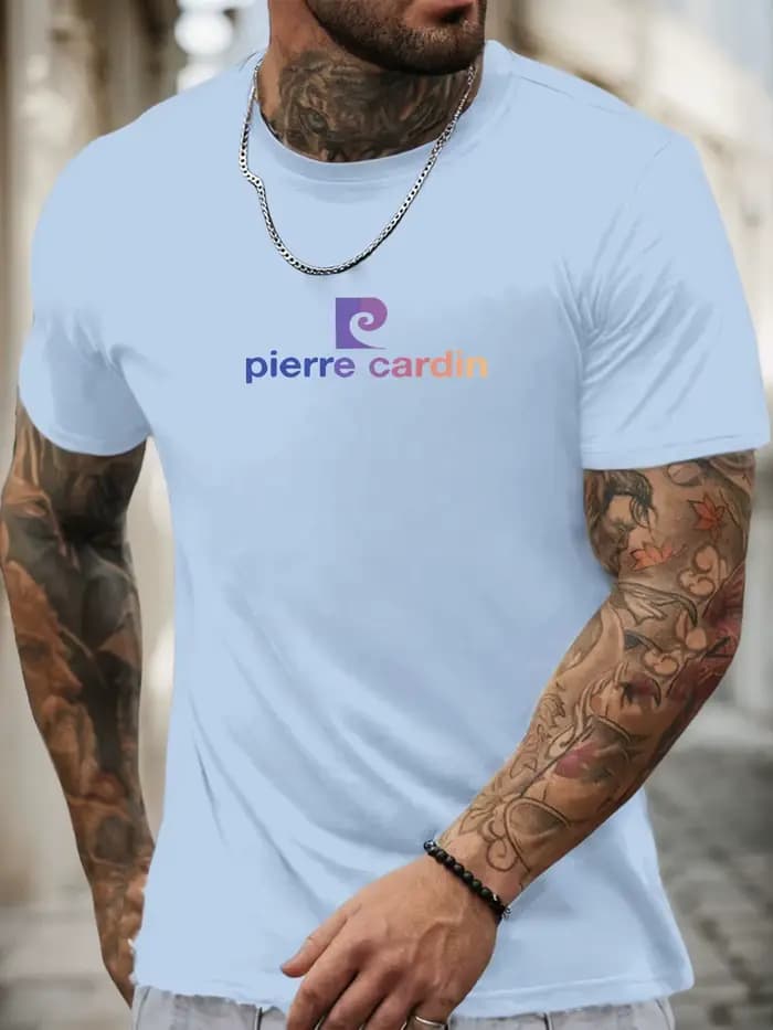 T-shirt à manches courtes pierre cardin chemise imprimée à motif 100 % coton pour hommes été col rond respirant mode