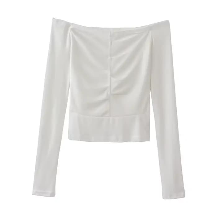 T-shirt à manches longues pour femmes, asymétrique épaule dénudée, Chic, clavicule, chemise à bascul