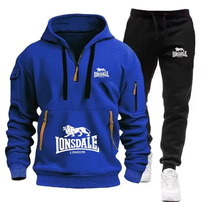 Nouvel ensemble de survêtement polaire LONSDALE automne-hiver 2026 pour homme : sweat à capuche avec poche kangourou et pantalon de sport deux pièces