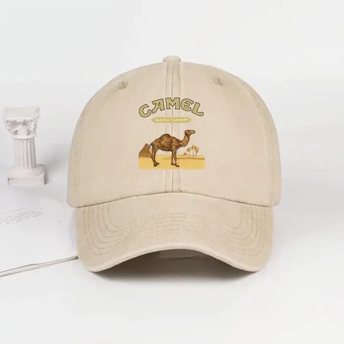 Casquette de baseball imprimée camel, style classique minimaliste rétro, tissu doux et respirant, pa