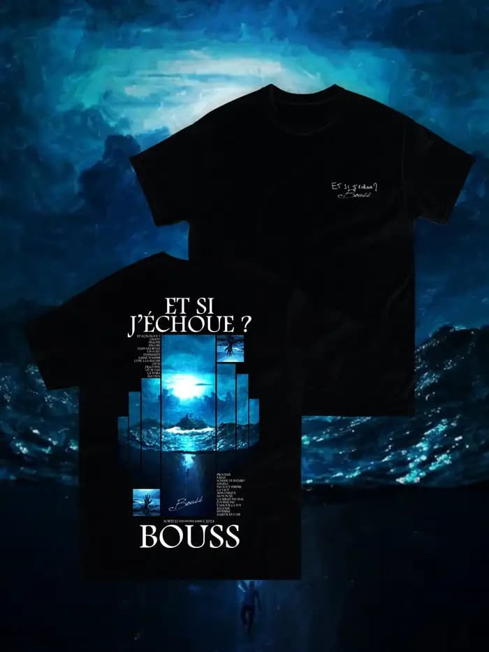 Rappeur français Bouss imprimé t-shrit ET SI J'ECHOUE Ablum graphique à manches courtes décontracté