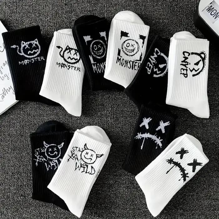 5/10 paires de chaussettes imprimées graffiti pour hommes et femmes