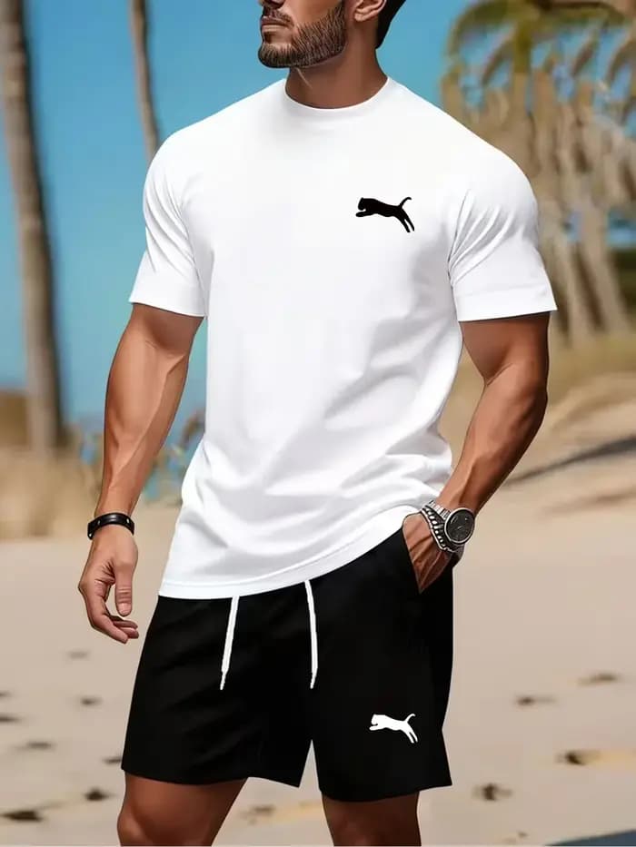 Ensemble 2 pièces tendance pour homme : T-shirt à manches courtes et short – Style européen et américain