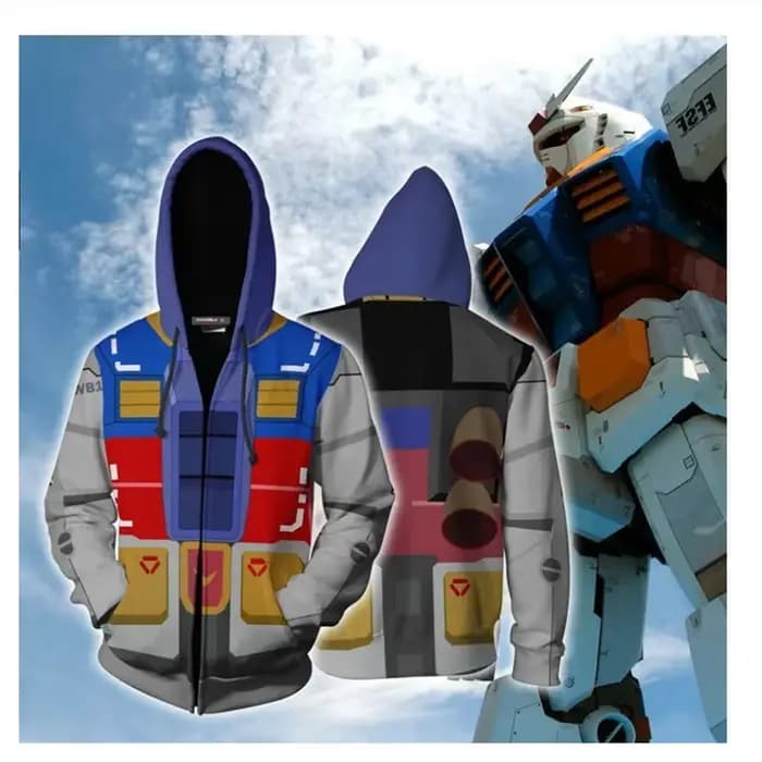 Gundam sweats à capuche Style Cosplay impression 3D hommes décontracté fermeture éclair sweat