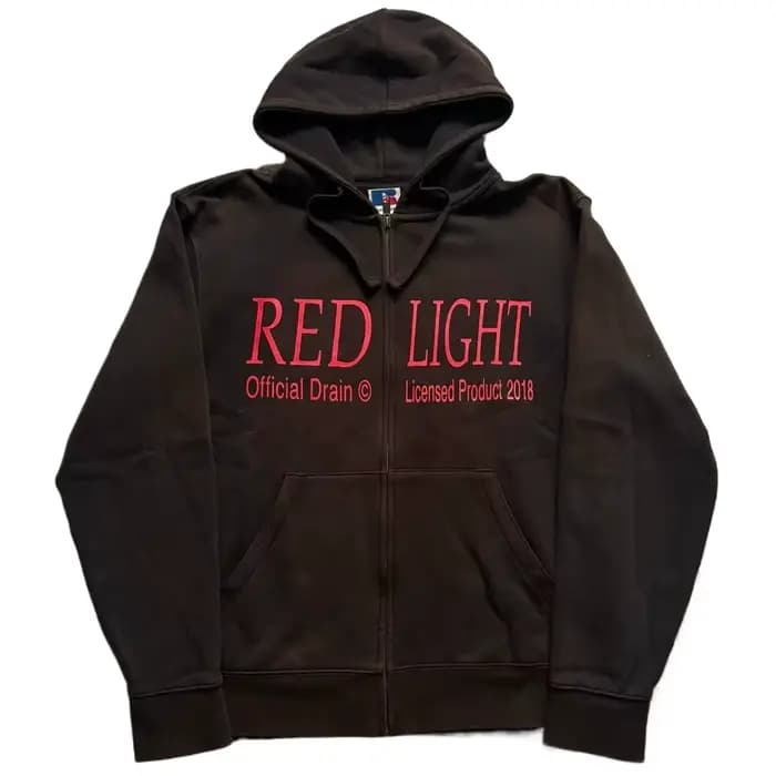 Sweat à capuche oversize zippé rouge style grunge streetwear gothique