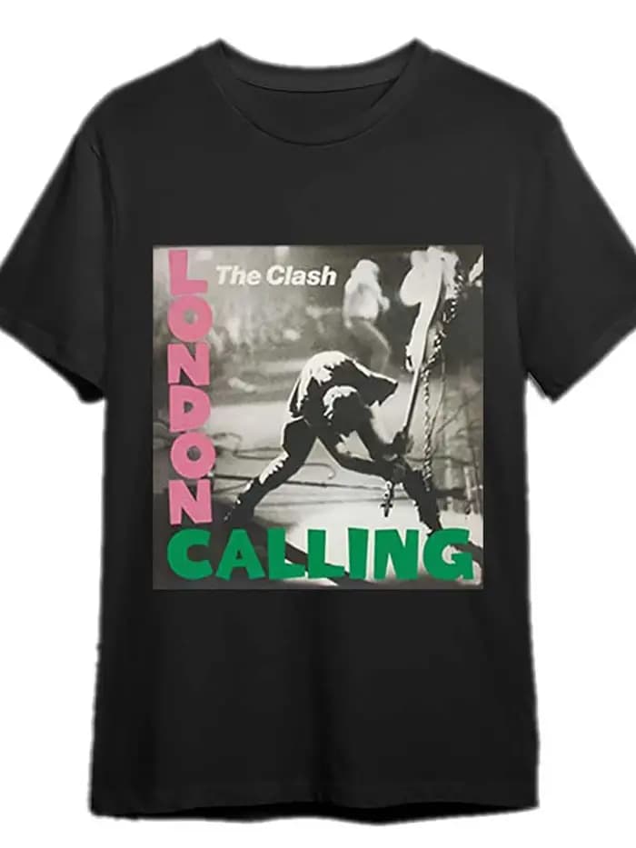 T-shirt rétro pour homme The Clash « London Calling » - T-shirt imprimé avec l'album et la chanson,