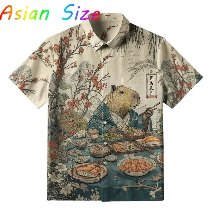 2025 nouvelles chemise hawaïenne Anime Capybara pour hommes drôle Capybaras impression 3D revers sim